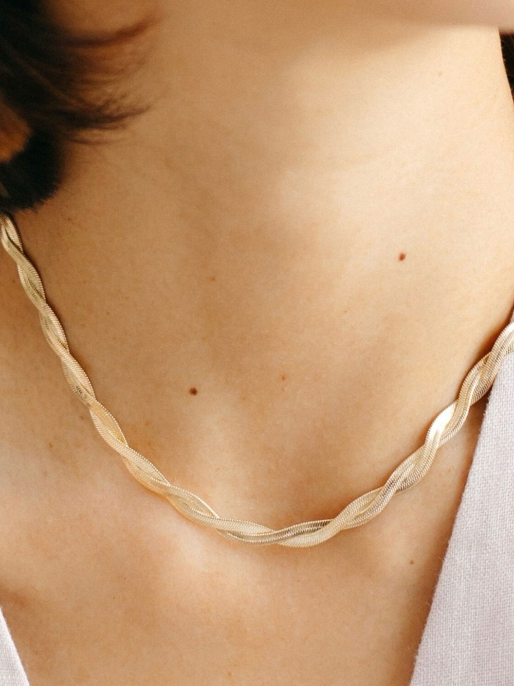 Gold Herringbone Twist Chain Necklace | Trendy Layering Statement Gift l NWOT
